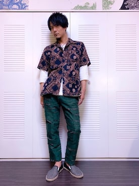 「バンダナ」｜「アイテム（スリッポン）」を使った、シンシャンさん（メンズ・173cm）の夏コーディネート