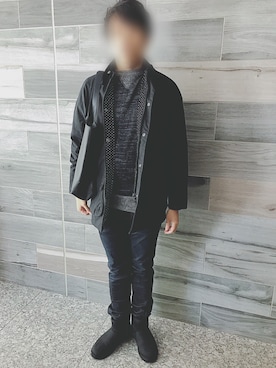 「BLACK LABEL CRESTBRIDGE（ブラックレーベル・クレストブリッジ）のアイテム（トートバッグ）」を使った、Piさん（メンズ・178cm）の冬コーディネート