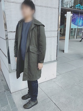 「カーキアウター」｜「アイテム（モッズコート）」を使った、Piさん（メンズ・178cm）の冬コーディネート