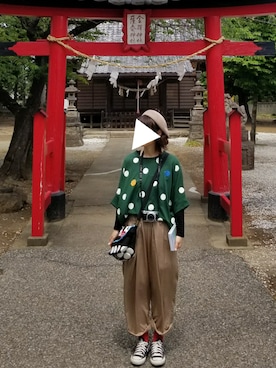 「ウエストイン」｜「アイテム（ハンチング/ベレー帽）」を使った、yoshiさん（レディース・158cm）の春コーディネート