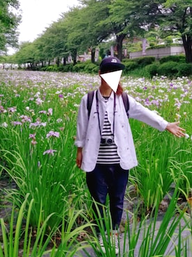 「スカラップ」｜「アイテム（キャップ）」を使った、yoshiさん（レディース・158cm）の夏コーディネート