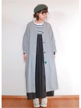 「部屋撮り」｜「アイテム（ハンチング/ベレー帽）」を使った、yoshiさん（レディース・158cm）の春コーディネート