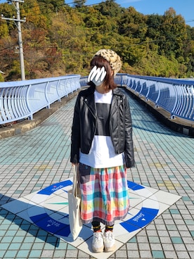 「FRAPBOIS」｜「アイテム（ライダースジャケット）」を使った、yoshiさん（レディース・158cm）の秋コーディネート