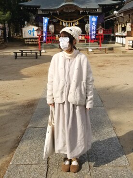 「スクエアトゥ」｜「アイテム（ニットキャップ/ビーニー）」を使った、yoshiさん（レディース・158cm）の冬コーディネート