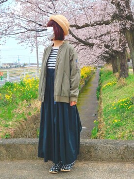 「FRAPBOIS」｜「アイテム（ミリタリージャケット）」を使った、yoshiさん（レディース・158cm）の春コーディネート