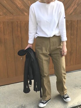 「THE SHINZONE（ザ　シンゾーン）のハイウエストチノパンツ（チノパンツ）」を使った、u.さん（レディース・158cm）の秋コーディネート