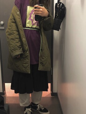 「GU（ジーユー）のアイテム（ピーコート）」を使った、Taiiizさん（レディース・165cm）の春コーディネート