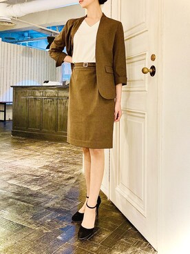「アラフォーコーデ」｜「アイテム（ノーカラージャケット）」を使った、m.tさん（レディース・163cm）の冬コーディネート