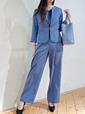 「ブルーコーデ」｜「アイテム（ノーカラージャケット）」を使った、m.tさん（レディース・163cm）の春コーディネート