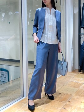 「ブルーコーデ」｜「アイテム（ノーカラージャケット）」を使った、m.tさん（レディース・163cm）の春コーディネート