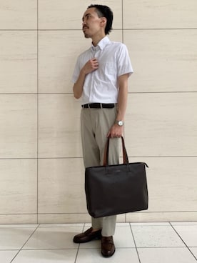 「green label relaxing（グリーンレーベルリラクシング）のレザー メッシュ 30 ベルト（ベルト）」を使った、kojima_nさん（メンズ・175cm）の夏コーディネート