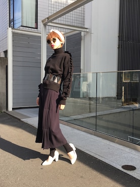 「OSMOSIS（オズモーシス）のアイテム（シューズ）」を使った、OZAWA  さん（レディース・158cm）の冬コーディネート