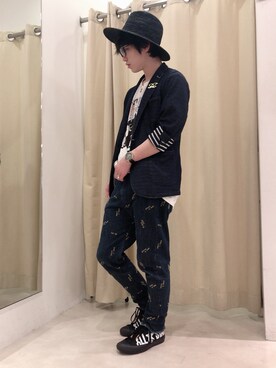 「semantic design（セマンティックデザイン）のアイテム（帽子）」を使った、ぷみさん（メンズ・165cm）の春コーディネート