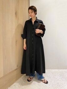 美品　Curensology(カレンソロジー)/リネンシャツワンピース　ブラック Curensology（カレンソロジー） ワンピース /タックシャツワンピース