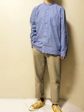 「usedのアイテム（チノパンツ、ベージュ系）」を使った、はるさん（メンズ・177cm）の春コーディネート