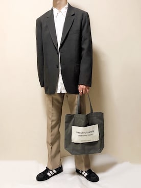 「UNIQLO（ユニクロ）のテーラードジャケット セットアップ可能（その他アウター、グレー系）」を使った、はるさん（メンズ・177cm）の春コーディネート