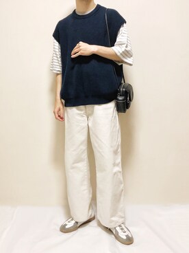 「UNIQLO（ユニクロ）のワイドフィットカーブジーンズ（デニムパンツ、ホワイト系）」を使った、はるさん（メンズ・177cm）の春コーディネート