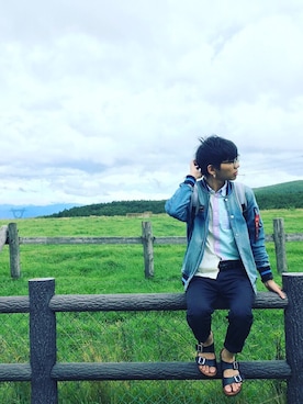 「BOBSON（ボブソン）のアイテム（ジャケット/アウター）」を使った、しんちゃんさん（メンズ・170cm）の夏コーディネート