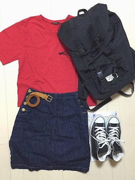 「SPINNS（スピンズ）のアイテム（バックパック/リュック）」を使った、ちゃんちゃかさん（レディース・162cm）の夏コーディネート
