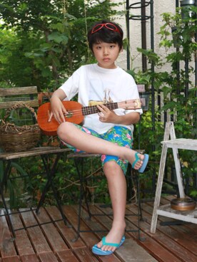「Moujonjon（ムージョンジョン）のアイテム（Tシャツ/カットソー）」を使った、モックンさん（キッズ・134cm）の夏コーディネート
