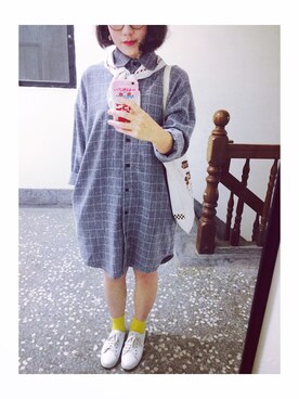 「黄色い靴下」｜「アイテム（オールインワン・サロペット）」を使った、Frankieさん（レディース・158cm）の春コーディネート
