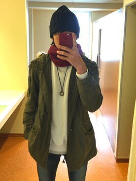 「no brand（ノーブランド）のアイテム（モッズコート）」を使った、まーさん（メンズ・180cm）の冬コーディネート