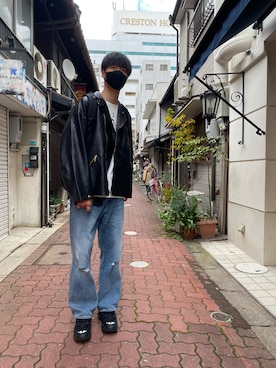 「act'm（アクトム）のアイテム（ライダースジャケット）」を使った、chy.sさん（メンズ・180cm）の秋コーディネート