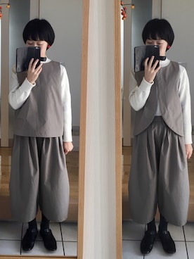 「Handmade（ハンドメイド）のアイテム（セットアップ）」を使った、okonomixさん（レディース・158cm）の冬コーディネート