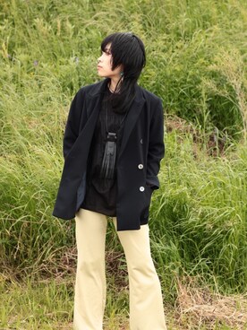 「FREAK'S STORE（フリークスストア）のアイテム（テーラードジャケット）」を使った、Atsuki Yumikuraさん（レディース・160cm）の春コーディネート