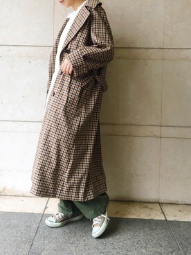 「Johnbull Private labo（ジョンブルプライベートラボ）のアイテム（トレンチコート）」を使った、mihnaさん（レディース・159cm）の秋コーディネート