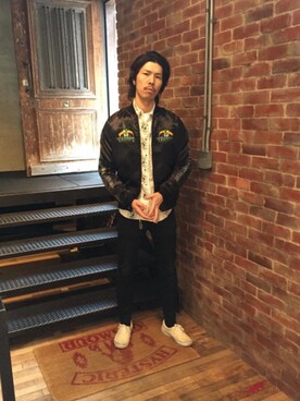 「HYSTERIC GLAMOUR（ヒステリックグラマー）のアイテム（スカジャン）」を使った、kさん（メンズ・180cm）の冬コーディネート