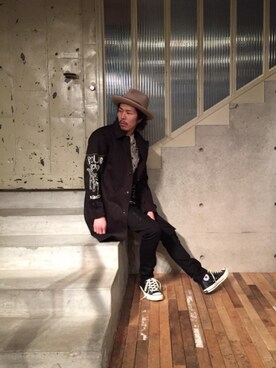 「HYSTERIC GLAMOUR（ヒステリックグラマー）のアイテム（ステンカラーコート）」を使った、kさん（メンズ・180cm）の春コーディネート