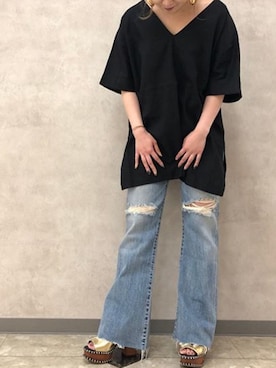 「アイテム（サンダル、ゴールド系）」を使った、アンダープラウ AEON釧路店さん（レディース・153cm）の夏コーディネート