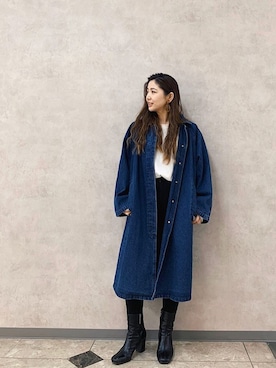「MOUSSY（マウジー）のアイテム（デニムジャケット）」を使った、アンダープラウ AEON釧路店さん（レディース・158cm）の冬コーディネート