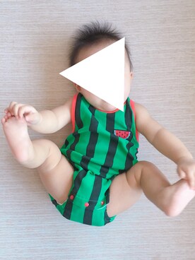 「アイテム（ロンパース、グリーン系）」を使った、MOさん（キッズ・70cm）の秋コーディネート