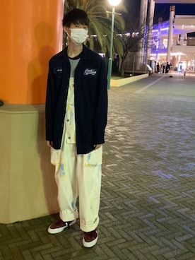 「アイテム（サロペット/オーバーオール、ホワイト系）」を使った、ゆうきさん（メンズ・181cm）の春コーディネート