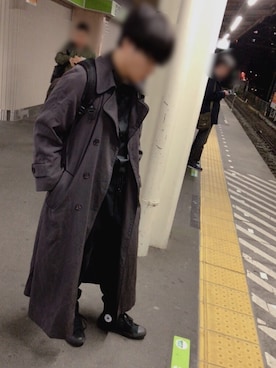 「Gregory」｜「アイテム（ステンカラーコート）」を使った、といっくさん（メンズ・173cm）の冬コーディネート