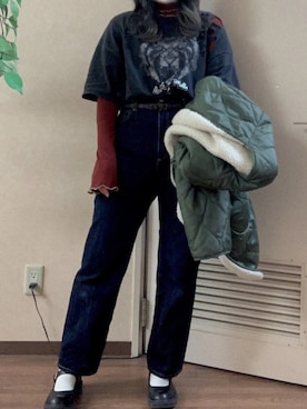 「WEGO（ウィゴー）のアイテム（ノーカラージャケット）」を使った、ennuimenさん（レディース・163cm）の冬コーディネート