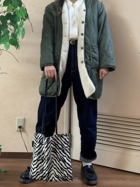 「WEGO（ウィゴー）のアイテム（ノーカラージャケット）」を使った、ennuimenさん（レディース・163cm）の冬コーディネート