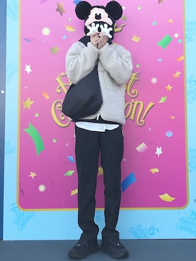 「ディズニー」｜「アイテム（その他アウター）」を使った、sawaさん（メンズ・173cm）の冬コーディネート