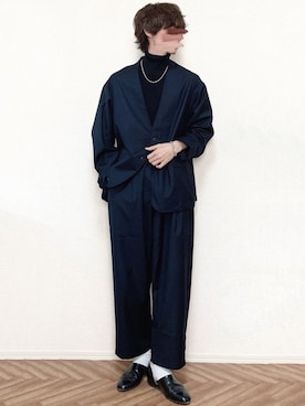 「ネイビーコーデ」｜「アイテム（その他アウター）」を使った、sawaさん（メンズ・173cm）の冬コーディネート
