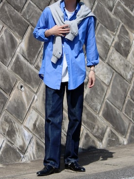 「肩掛け」｜「アイテム（スリッポン）」を使った、sawaさん（メンズ・173cm）の春コーディネート