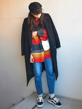「AZUL by moussy（アズールバイマウジー）のｶｯﾄｵﾌﾎﾞｰｲﾌｨｯﾄﾃﾞﾆﾑﾊﾟﾝﾂ（デニムパンツ）」を使った、Ｓｈａｋｉｎ.さん（レディース・168cm）の冬コーディネート