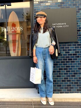 「MOUSSY（マウジー）のアイテム（ライダースジャケット）」を使った、Ｓｈａｋｉｎ.さん（レディース・168cm）の秋コーディネート