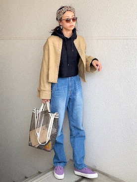 「フリンジデニム」｜「アイテム（ノーカラージャケット）」を使った、Ｓｈａｋｉｎ.さん（レディース・168cm）の春コーディネート