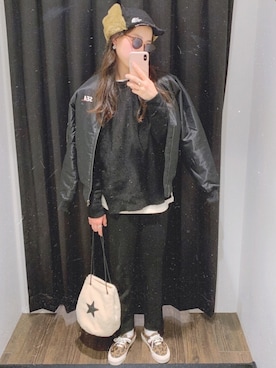 「Ameri（アメリ）のアイテム（MA-1）」を使った、Ｓｈａｋｉｎ.さん（レディース・168cm）の冬コーディネート