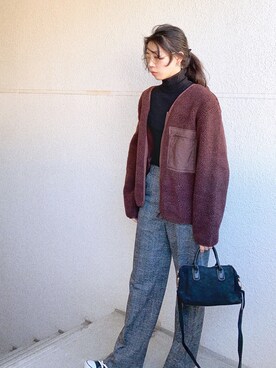 「UNIQLO（ユニクロ）のフリースカーディガン（長袖）（その他アウター）」を使った、Ｓｈａｋｉｎ.さん（レディース・168cm）の冬コーディネート