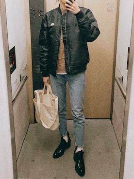 「Ameri（アメリ）のアイテム（MA-1）」を使った、Ｓｈａｋｉｎ.さん（レディース・169cm）の冬コーディネート