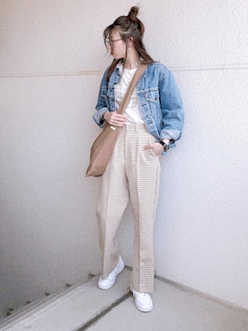 「AIR FORCE 1」｜「アイテム（デニムジャケット）」を使った、Ｓｈａｋｉｎ.さん（レディース・169cm）の春コーディネート