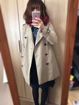 「赤チェック」｜「アイテム（トレンチコート）」を使った、Amyさん（レディース・153cm）の冬コーディネート